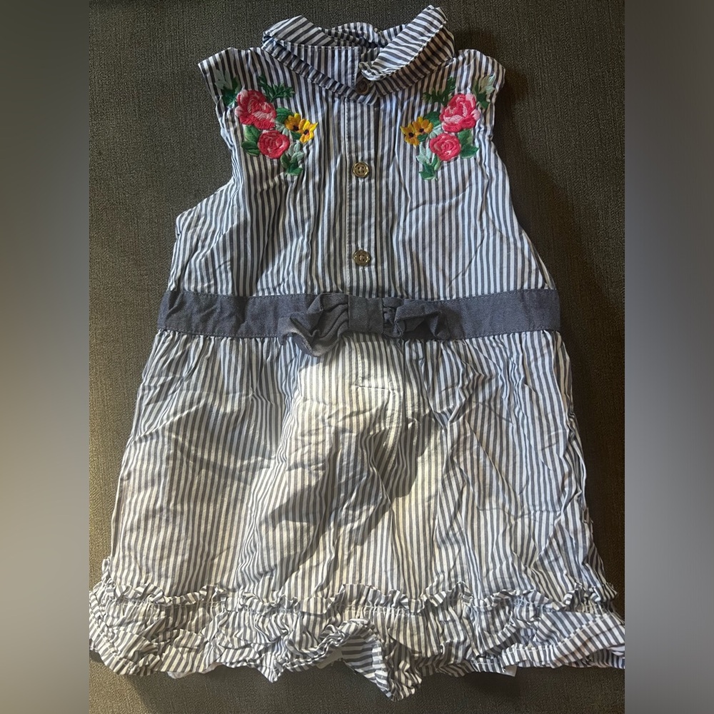 Janie and Jack Striped Dress with Floral Embroidery